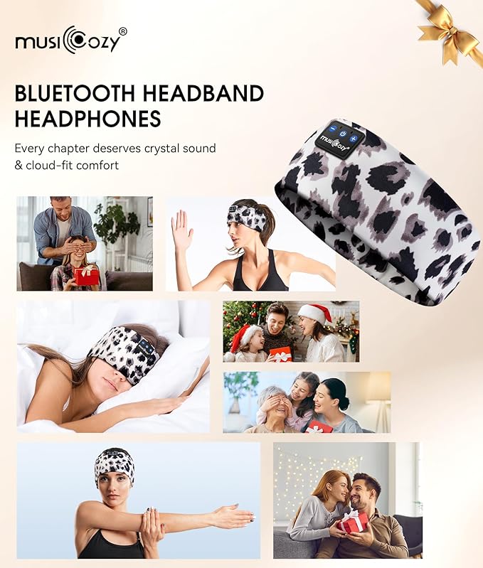 MUSICOZY Sleep Headphones Bluetooth 5.4 Headband, Wireless Earphones Music Sleep Earbuds Sleeping Eye Mask with HD Stereo Speakers for Workout Running Travel Yoga, Ideal Gifts for Women Men