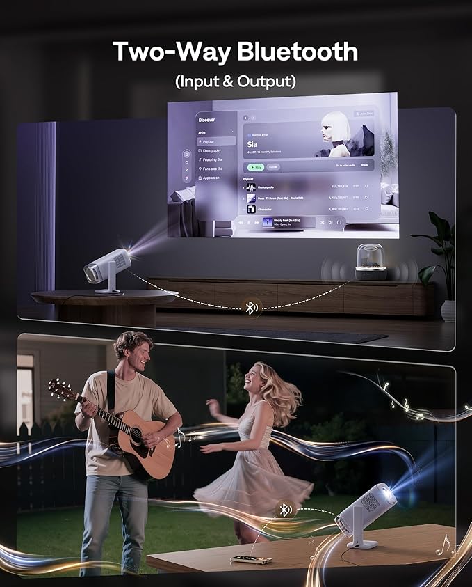 Aurzen BOOM Air Portable Google TV Projector with WiFi and Bluetooth, Smart Projector for Outdoor & Home Movie, USB-C Powered, 4K Supported, Real-Time Focus, Dolby Audio, Adjustable Stand, Blue