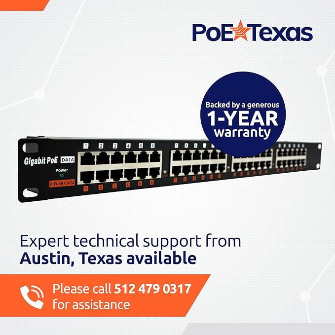 PoE Texas 24 Port PoE Injector - Multi-Port PoE Gigabit Rack Mount Midspan for IP Cameras, Phones, WiFi AP, Add Power Over Ethernet to Non-PoE Switch or Network Router, Includes 56v 240w Power Supply