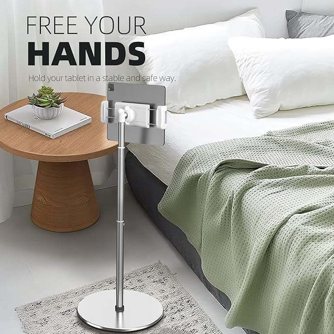 OATSBASF Heavy-Duty Tablet Floor Stand - 66.1" Height-Adjustable, Overhead Bed Phone/Tablet Holder, Fits 4.7-12.9" iPad Pro/Air/Mini, Kindle & Cell Phones