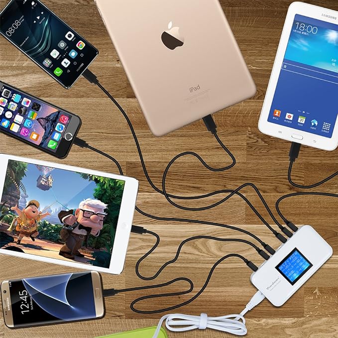 60W 8-Port USB Wall Charger, Multi Port USB Charger Charging Station W/LCD Compatible with Smart Phone, Tablet and Multiple Devices