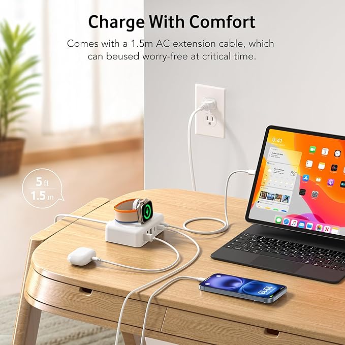 125W USB C Fast Charger Charging Station Block for Apple Watch Charger, USB C 6 Port PD GaN Fast Charger Hub Power Adapter for iPad iPhone 16 15 14 13 12 Apple Watch 10 9 8 7 6 5 Galaxy S23 Note 20