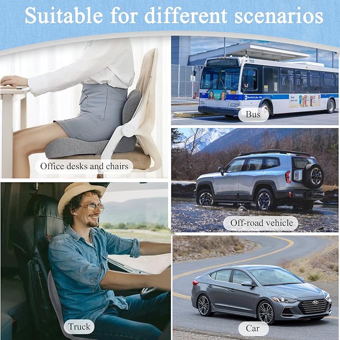 Seat Cushion for Truck Driver, Memory Foam Truck Seat Cushion with Adjustable Strap โ Ergonomic Back Support & Sciatica Relief for Long Drives, Semi Truck Accessories, Light Gray