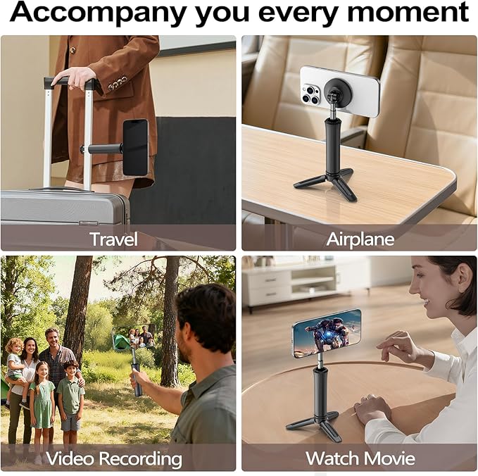 Phone Holder Stand for Desk,Adjustable Phone Holder for Recording,iPhone Stand for Filming,Cell Phone Stand Office Camping Travel Essentials,Detachable Tripod, Magnetic Stand for iPhone,Galaxy
