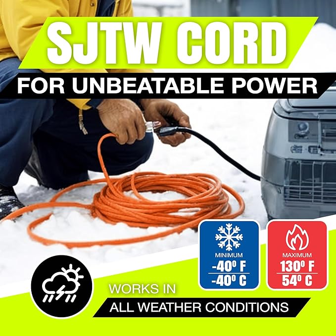 100ft Outdoor/Indoor Extension Cord 16/3 Gauge Heavy Duty 3 Prong SJTW, Waterproof, Flexible Cold-Resistant Long Power Cord,10A 125V 1250W, Orange by LifeSupplyUSA