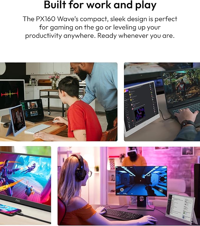 Pixio PX160 Wave Blue Portable Monitor 15.6 inch 60Hz FHD 1080p IPS Panel HDR Screen Cover Stand USB-C HDMI Laptop Screen Extender Portable Monitor for Laptop, PC, Console, Phone