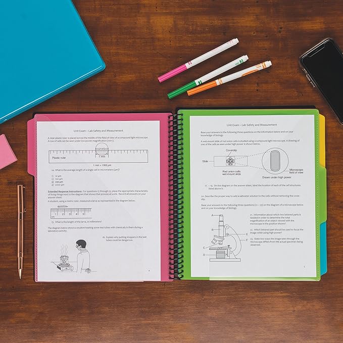 Samsill Deluxe 24 Pocket Spiral Project Organizer with Inner Zipper Pouch, Customizable Front Cover, 12 Dividers with Erasable Write-On Tabs in Fashion Colors, Plastic Folders with Pockets