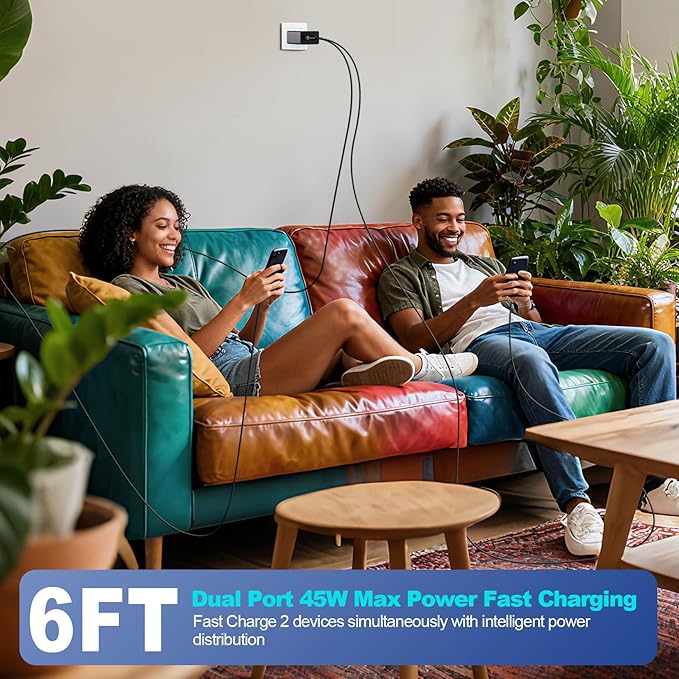 USB C Charger for iPhone 17 16 15,45W Dual Type C Charger Fast Charging Block,2Pack Quick Type C Phone Chargers 6FT Long USB C Charging Cord for iPhone 17 Pro/17 ProMax/17 Air/16 ProMax/16e/15/15 Plus