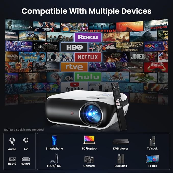 Official Licensed Google TV Smart Projector, HAPPRUN 4K UHD Home Theater with Dolby Sound, Wi-Fi & Bluetooth, Built-in Streaming Apps, Compatible with Games Consoles & Smartphone, Indoor & Outdoor Use