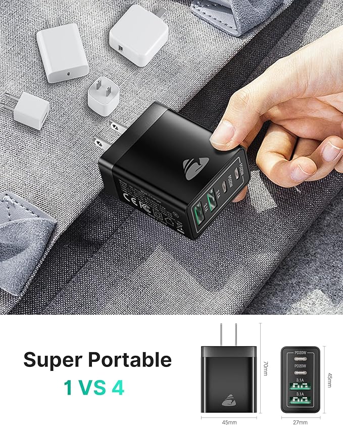 USB C Wall Charger Block 3-Pack, Aiminu 40W 4-Port PD Power Delivery Fast Type C Charging Block Plug Adapter for iPhone 15/14/13/12/11/Pro Max, XS/XR/X, iPad, Android Phones Charger Cube