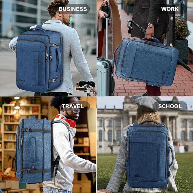 Carry On Backpack, Extra Large 50L Travel Backpack for Men & Women, Expandable Backpack For Airplanes, 17 Inch Laptop Backpack, Luggage Suitcase 40L Daypack Lightweight Business Weekender Bag, Blue