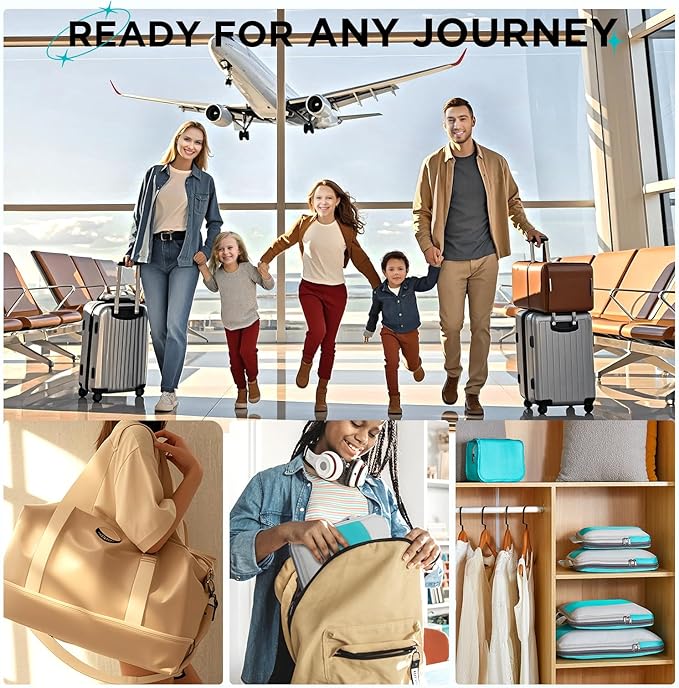 8 Set Compression Packing Cubes for Travel Essentials,Compressible Expandable Packing Cubes for Suitcase,OlarHike Luggage Organizer Bags for Travel,Handy Helper for Organizing Clothes(Blue Green)