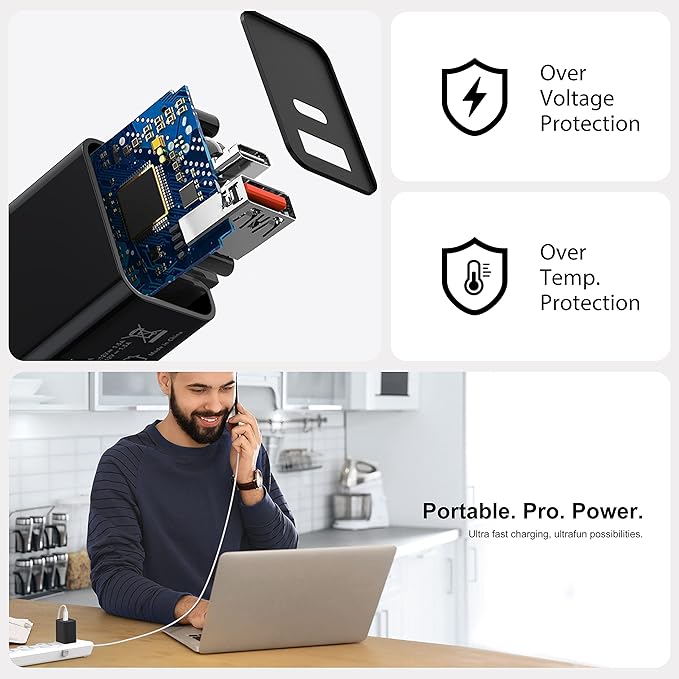 3 Pack Type C Charger, Dual Port USB C Wall Plug 20W PD & QC3.0 USB A Fast Charging Block for Samsung Galaxy S24 S23/S3+/S23 Ultra/S22/S22+/S22 FE/Note 20 Ultra/10, iPhone 16/17 Brick Box(Black)