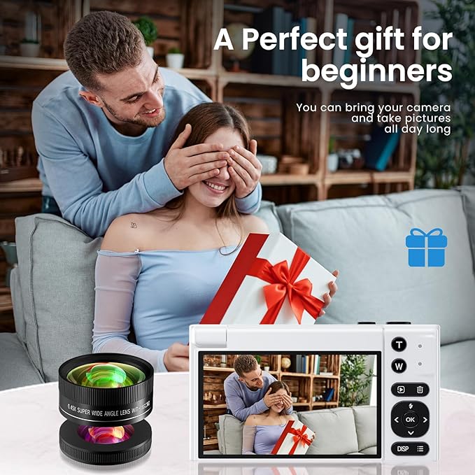 4K Digital Camera, 64MP Vlogging Camera for Photography with 3" 180° Flip Screen,Macro and Wide-Angle Lenses,16X Digital Zoom Point and Shoot Camara with 64GB Micro SD Card for Beginner, Teens