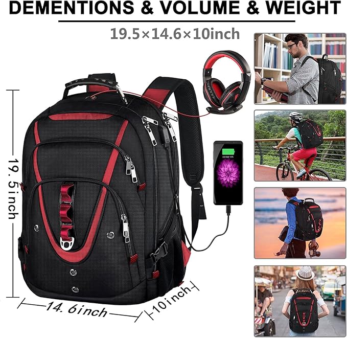 17.3 Laptop Backpack, Extra Large Travel laptop Backpack with Rain Cover, TSA Friendly Flight Approved with RFID Anti Theft Pocket and USB Charger Port, Water Resistant College Bag for Men and Women