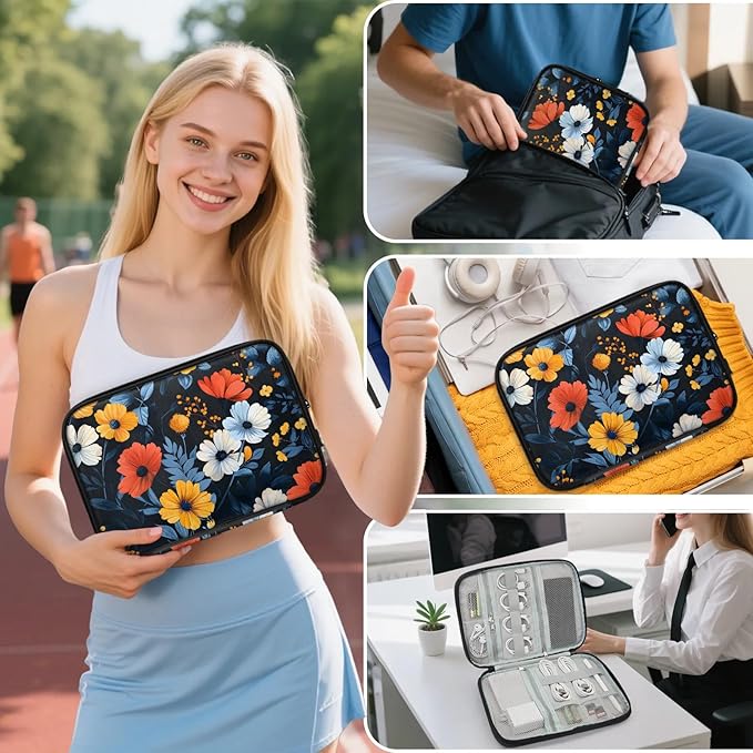 Flowers Electronics Travel Organizer Case, Tech Accessories Cable Storage Bag for Cords, Charger, Phone, Hard Drive