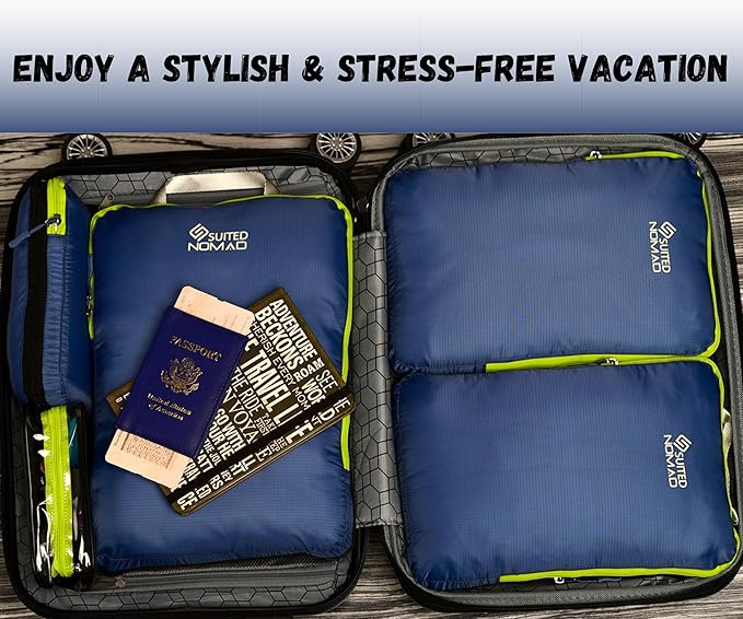 SUITEDNOMAD Ultralight Compression Packing Cubes Set, Suitcase and Backpack Travel Organizer Bags