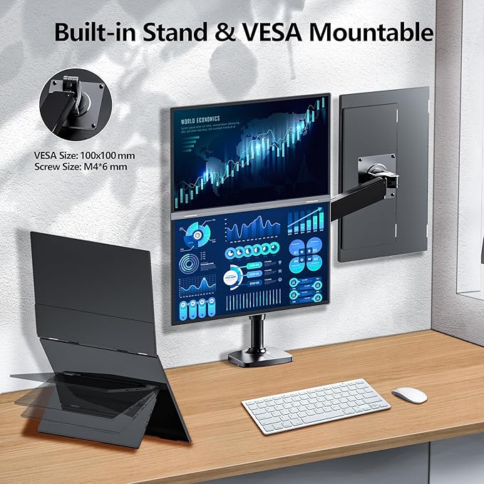 21.5" 120Hz Dual Portable Monitor 120% sRGB 1080P HDR Extender Folding Stacked Display for Windows Mac Work Gaming Office Triple Screens W/Stand & VESA for Laptop PC(No Driver (D215-1080P01)