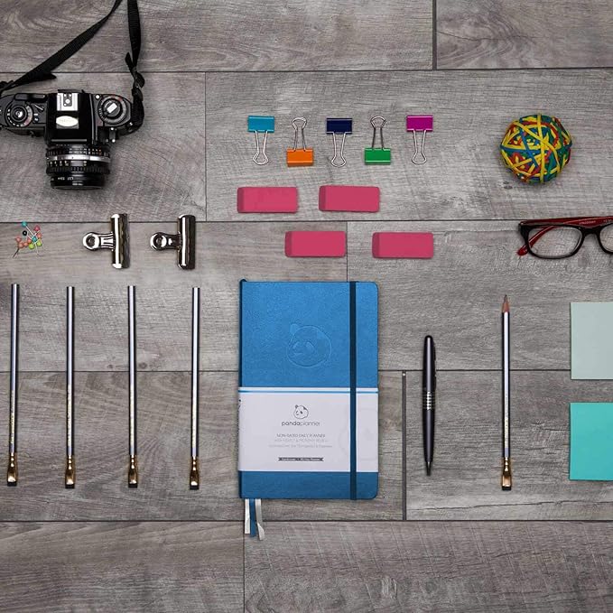 Panda Planner Classic A5 Daily Planner 2026 – Undated Daily & Quarterly Planner with Hourly Schedule, Productivity Calendar, To Do List, Goal Planner, Habit Tracker & Gratitude Journal for Home or Office – Blue