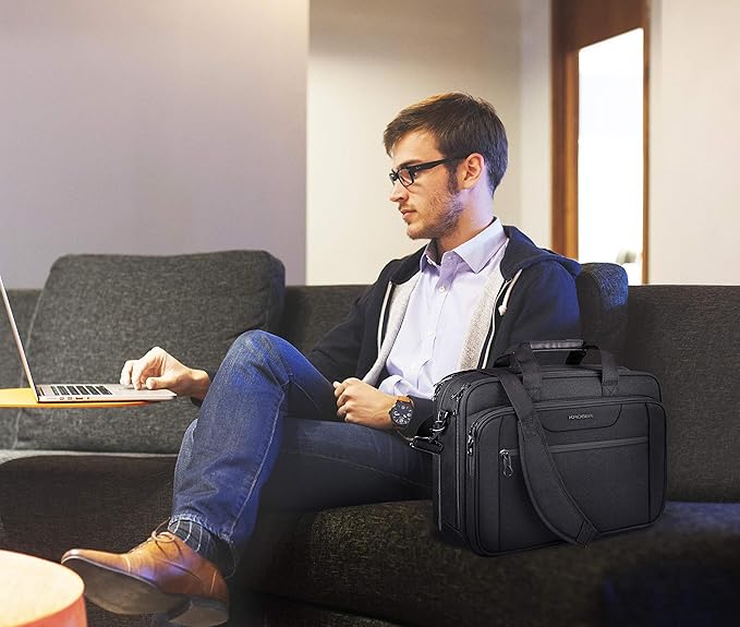 KROSER Laptop Bag Expandable Laptop Briefcase Fits Up to 17.3 Inch Laptop Water-Repellent Shoulder Messenger Bag Computer Bag for Travel/Business/Men/Women-Black