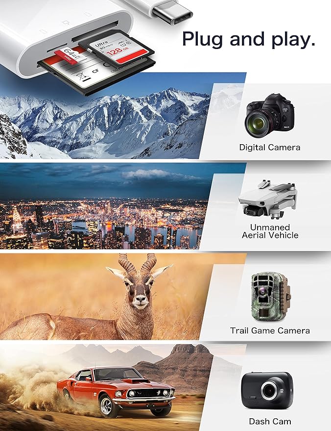 USB C SD Card Reader for iPhone 15/iPad/Mac, ChiaoPio USB C to SD CF, Type C Memory Card Adapter with Compact Flash/CF/SD/MicroSD Slots Compatible with iPad MacBook Pro/Air/Mini Mac Laptop