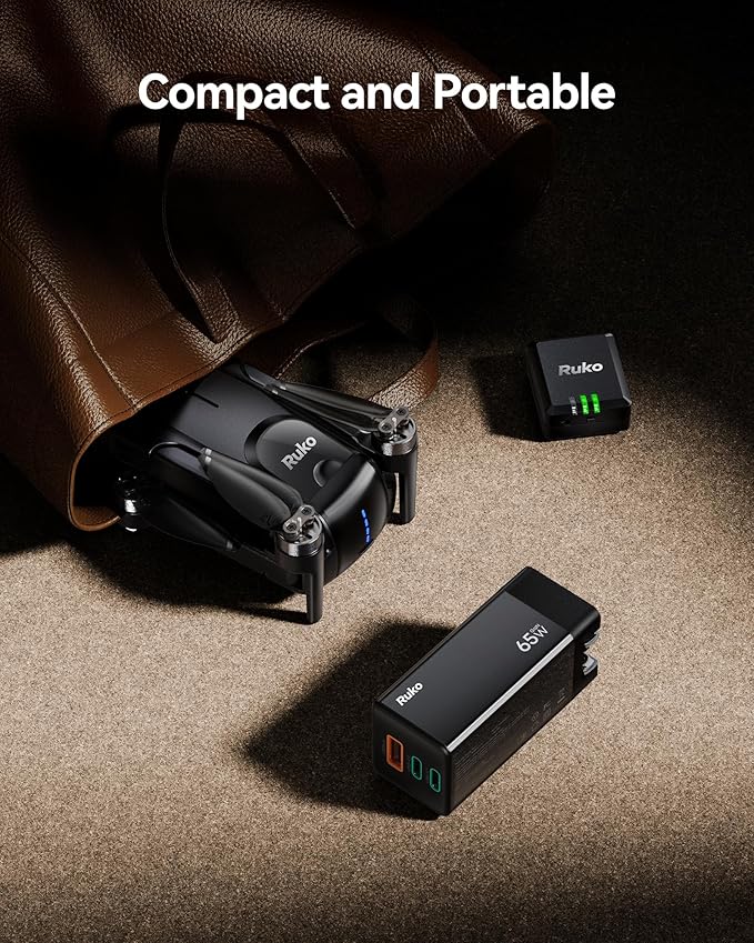 Ruko PD65W USB C Charger, 3-Port GaN Fast Charger Block, Compact Foldable Wall Charger for iPhone 17/16, MacBook Pro/Air, Galaxy S24, Pixel, Drone, Switch and More, Black