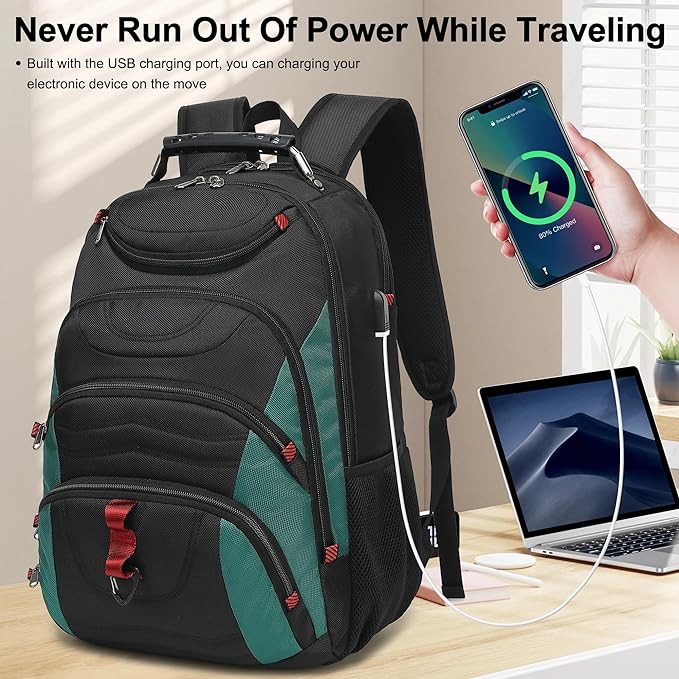 Boavan Laptop Backpack for men, 17.3 inch Laptop Bag with USB Port, Waterproof Travel Work Backpack Purse, Anti-Theft Teacher Nurse Doctor Casual Bookbags Office Business backpack,Black&Deep Juniper