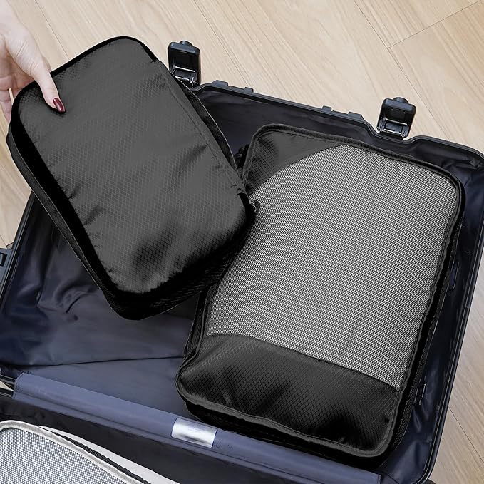 8-Piece Packing Cubes for Travel, Mesh Luggage Organizers with Shoe Bag, Toiletry Bag, Laundry Pouches, 4 Sizes (XL/L/M/S) for Suitcase Organization, Men Women Kids, Black