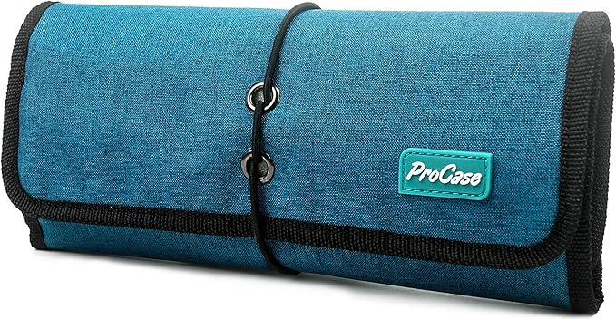 ProCase Electronic Organizer Cord Pouch, Travel Cable Charger Phone Accessories Bag Organizer Roll up Tech Carrying Case for USB Cables SD Memory Cards Earphone Flash Hard Drive -Green