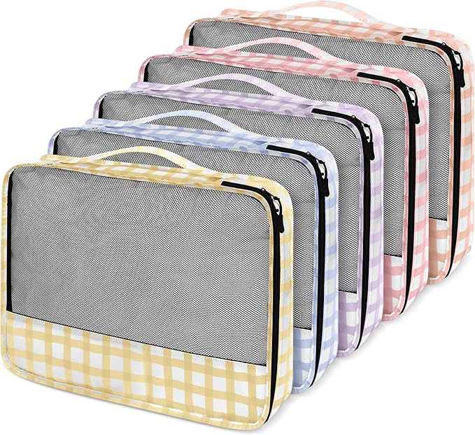 5 Pcs Packing Cubes for Suitcase Large Travel Cubes Carry on Luggage Organizer Bags for Clothes Accessories(L,Plaid)