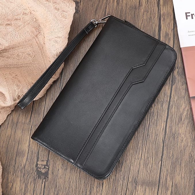 Polare Full Grain Leather Family Travel Passport Wallet and Documents Organizer RFID Blocking Case Holder Fits 6 Passports for Men and Women