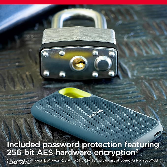 SanDisk 4TB Extreme Portable SSD - Up to 1050MB/s, USB-C, USB 3.2 Gen 2, IP65 Water and dust Resistance, Updated Firmware, Monterey - External Solid State Drive - SDSSDE61-4T00-G25M