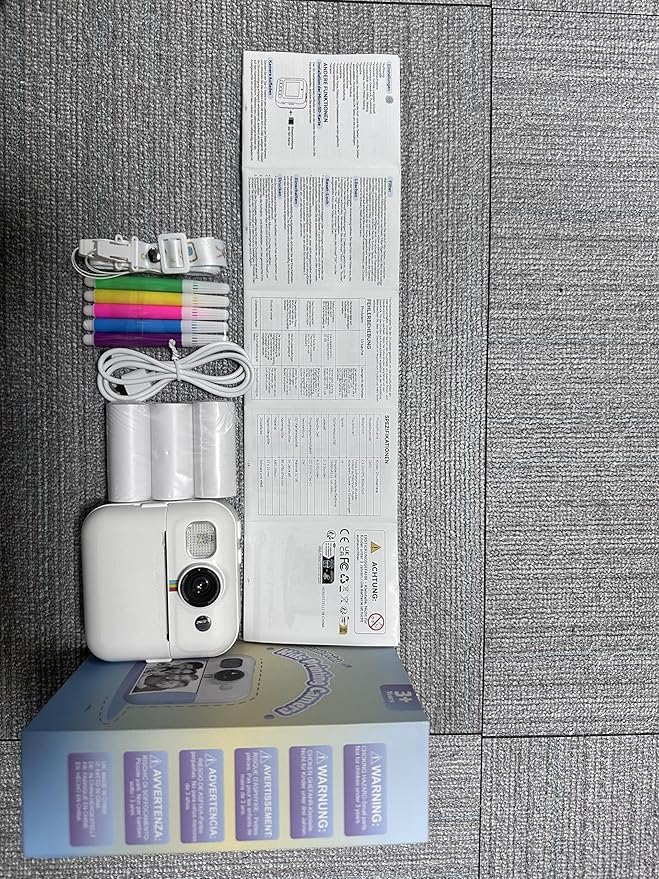 Kids Camera Instant Print Birthday Gifts for Girls Age 3-8, Toddler Cameras Travel Selfie Video Camera Toys Instantcamera for Kids with Color Pens (White)