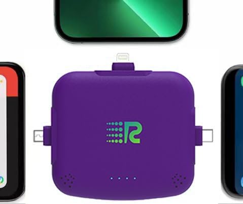 Rush Charge Universe 3 in 1 Portable Charger 3300mah, 2.4A High-Speed Fast Charging Compatible with iPhone and Android Lightning, Type C, Micro-USB Charges 3 Devices at a Time Pre-Charged RC33 Purple