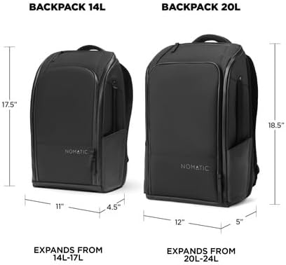 NOMATIC 20L Backpack- Carry On Backpack and Water Resistant Laptop Bag - Carry On or Business Backpack for Men and Women (Black)