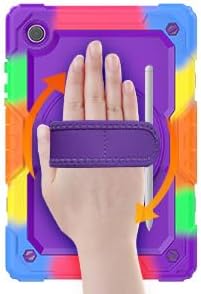 SEYMAC stock Case for Samsung Galaxy Tab A8 10.5'', Full-Body Drop Protection Case with Screen Protector Pencil Holder [360° Rotating Hand Strap] &Stand, Purple+Colorful