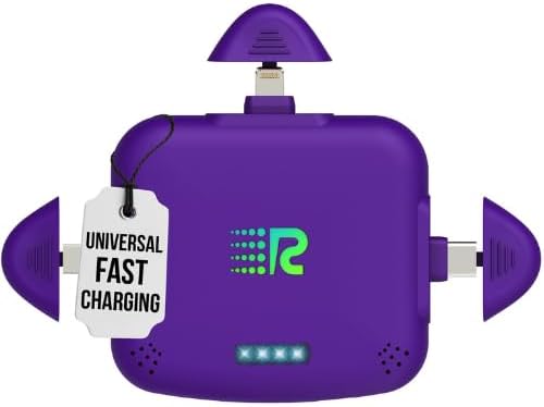 Rush Charge Universe 3 in 1 Portable Charger 3300mah, 2.4A High-Speed Fast Charging Compatible with iPhone and Android Lightning, Type C, Micro-USB Charges 3 Devices at a Time Pre-Charged RC33 Purple