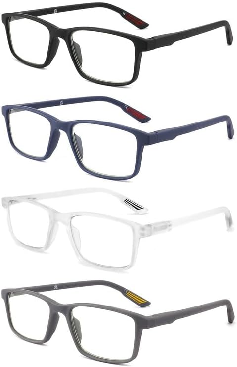 4 packs of blue block reading glasses (male and female), computer reader, UV block glasses (3.00x)