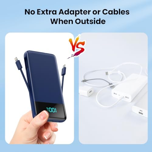 Portable Charger Power Bank with Built in Cables and Wall Plug,13800mAh Portable Battery Pack Fast Charging Compact LED Display Phone Charger Compatible with iPhone 16/15,Galaxy S23,Tablets etc