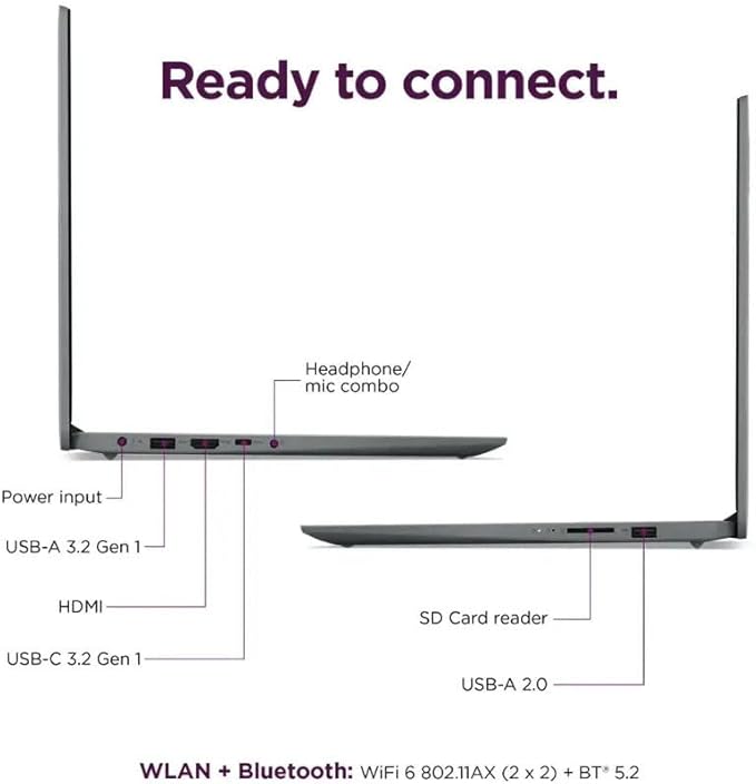 Lenovo 15.6" HD IdeaPad Anti-glare Screen w/ 1 Year Microsoft 365, 384GB SSD, 12GB RAM, Windows 11 Home, Up to 9.5 Hours Battery Life, Intel Processor, WiFi 6, HDMI, USB-C, SD Card Reader, w/WOWPC USB