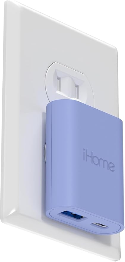 iHome USB C Charger: AC Pro 20W Multiport (1 USB-C Port, 1 USB-A Port), Flat USB Block, Dual Port USB Plug Adapter & Phone Charging Block