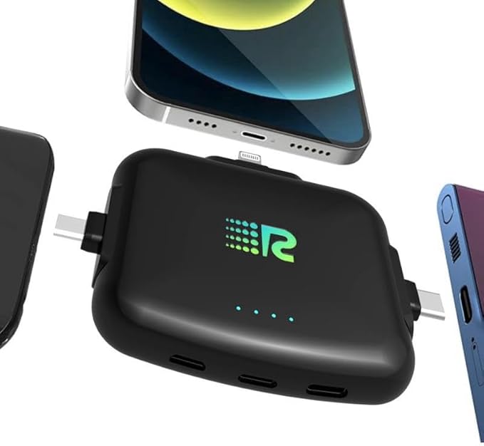 Rush Charge Universal COMET Portable Power Bank – 3200mah, 2.1A High-Speed Fast Charging - Apple Lightning, Type C, Micro-USB Charges 3 Devices at a Time Pre-Charged Compatible with iPhone 17 16 15 14