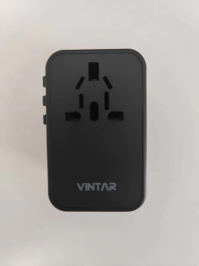 Universal Travel Adapter, VINTAR 75W GaN International Power Adapter with 3 USB C PD and 2 USB A QC, All in One Travel Essentials for UK/EU/USA/AUS, Travel Adapter Worldwide for Laptops Phones, Black