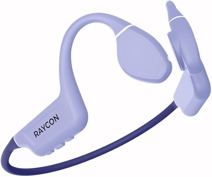 Raycon Bone Conduction Headphones, Open-Ear Bluetooth Sports Earbuds with Mic, IP68 Water Resistant Headset for Workout and Running, 13hr Playtime, Purple