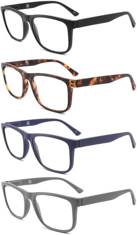 Reading Glasses for Women Men, 0.0 to 4.0 Strength, Lightweight Blue Light Blocking Readers with Spring Hinges (4-Pack) –Anti Eyestrain/UV Ray Eyeglasses/Trendy Classic/Fashion Frame (2.25x)
