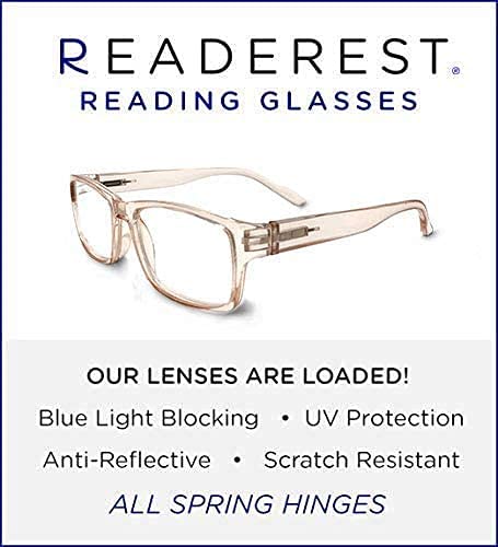 Readerest 2.75 Blue Light Reading Glasses - Lightweight Computer Glasses - Eye Strain, UV Glare Protection (Peach+Clear)