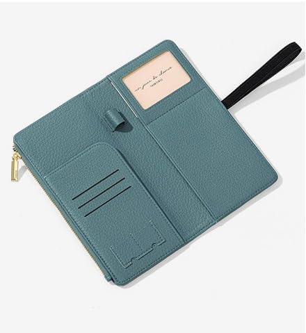 DOB SECHS Leather Passport Holder, RFID Blocking Passport Wallet Credit Cards Case for Women, Travel Accessories Organizer Pouch Bag with ID Window+Zippered Cash Pocket+SIM Slots, Blue