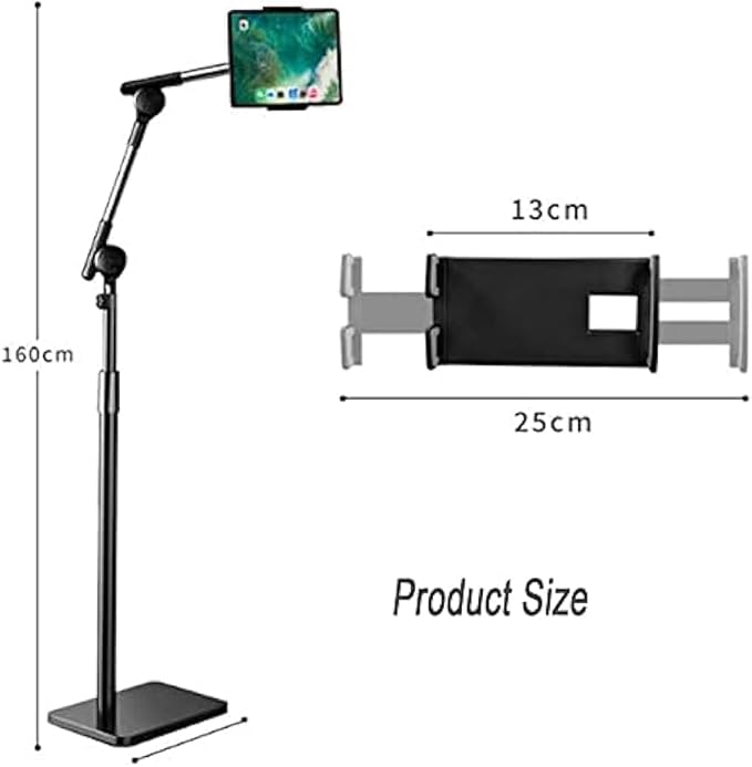Tablet Floor Stand Holder, 360 Degree Rotating with Height Adjustable Stand Compatible with 4.7"-13" Phone/Tablet, Kindle, 63" Phone Stand, Aluminum Alloy, for Bed,Sofa,Desk（White）