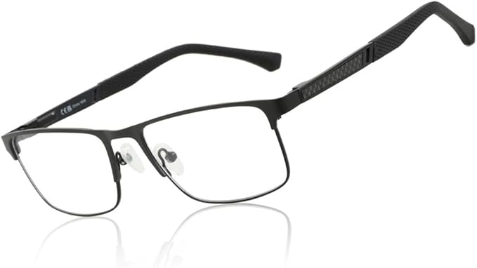 ZENOTTIC Blue Light Reading Glasses for Men Computer Readers Trendy Square Metal Frame Anti Glare