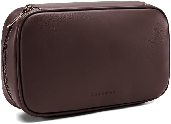 Leather Tech Organizer Nordweg NWA05 - Handcrafted Full-Grain Electronics Travel Case – Premium Leather Pouch for Cables, Chargers & Accessories – Essential Gift for Men & Women, Work & Travel - Brown